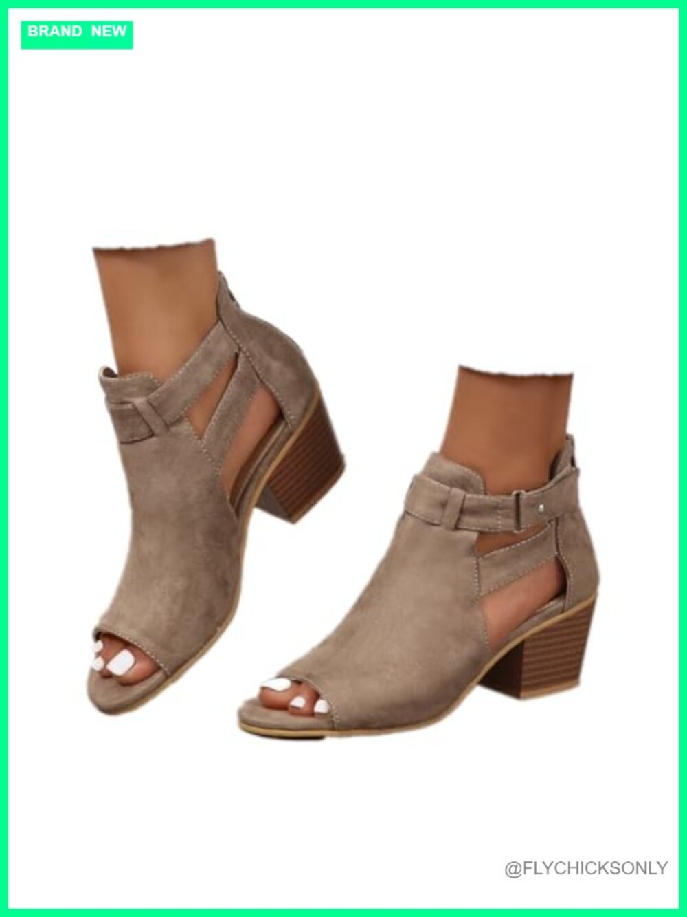 Suede Peep Toe Ankle Booties Chunky Block Heel Cutout Back Buckle Sandals